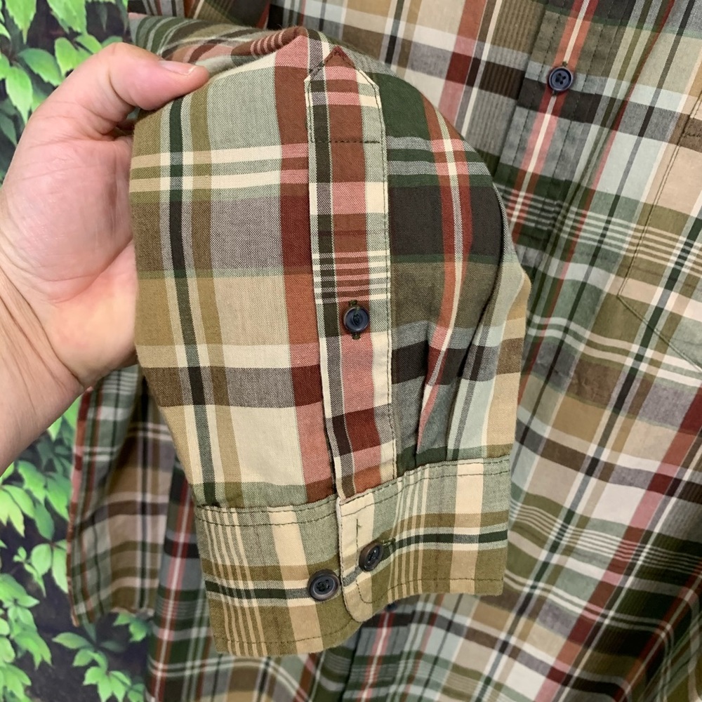 ARROW Preppy Plaid Tan, Brown, and Cream Button Down Oxford, XL/TG - Picture 5 of 7